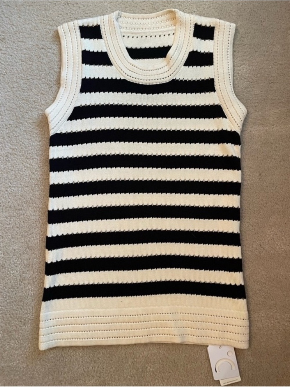 Commense Black and White Striped Knit Sleeveless Dress